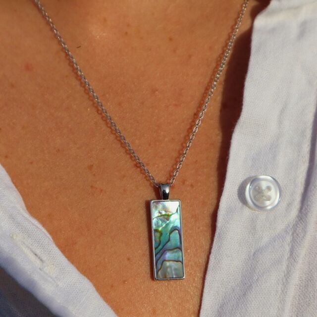 Paua and Sterling Silver rectangular pendant
