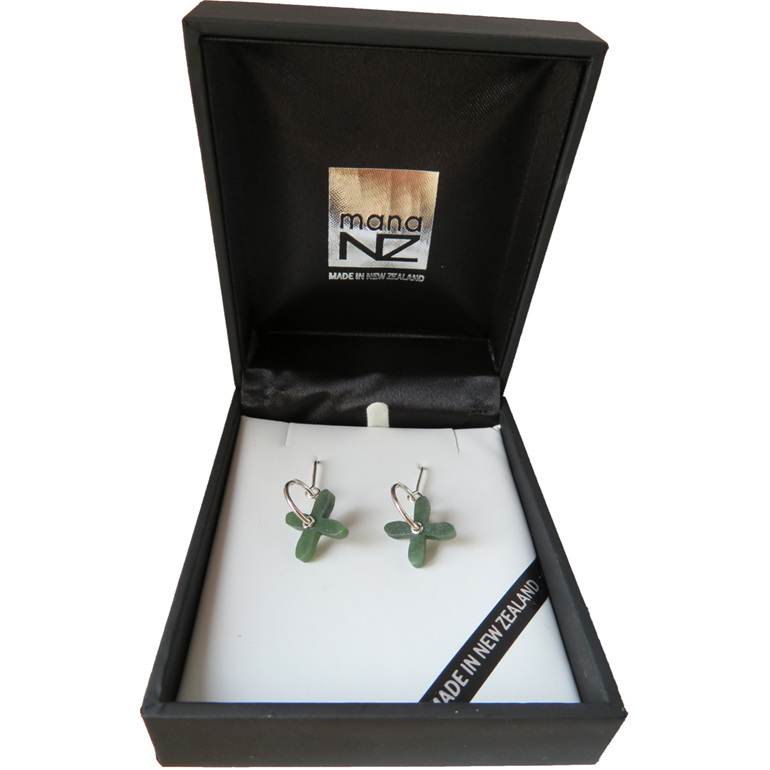 GS1090 New Zealand Greenstone Tapa Hoop sterling silver earrings