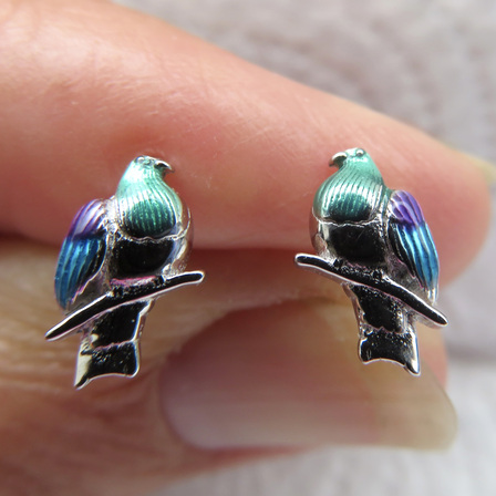 Kereru Studs made from sterling silver with enamel