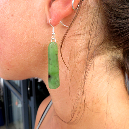 New Zealand Greenstone or Pounamu drop earrings (about 33mm long)