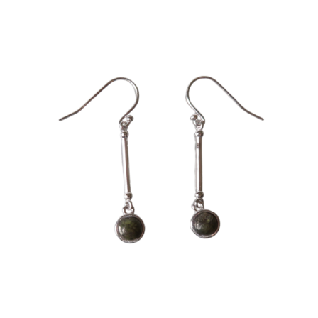 Round Pounamu and Sterling Silver Drop Earrings 6mm