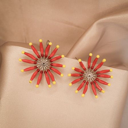 Fire wheel Enamel Flower Earrings
